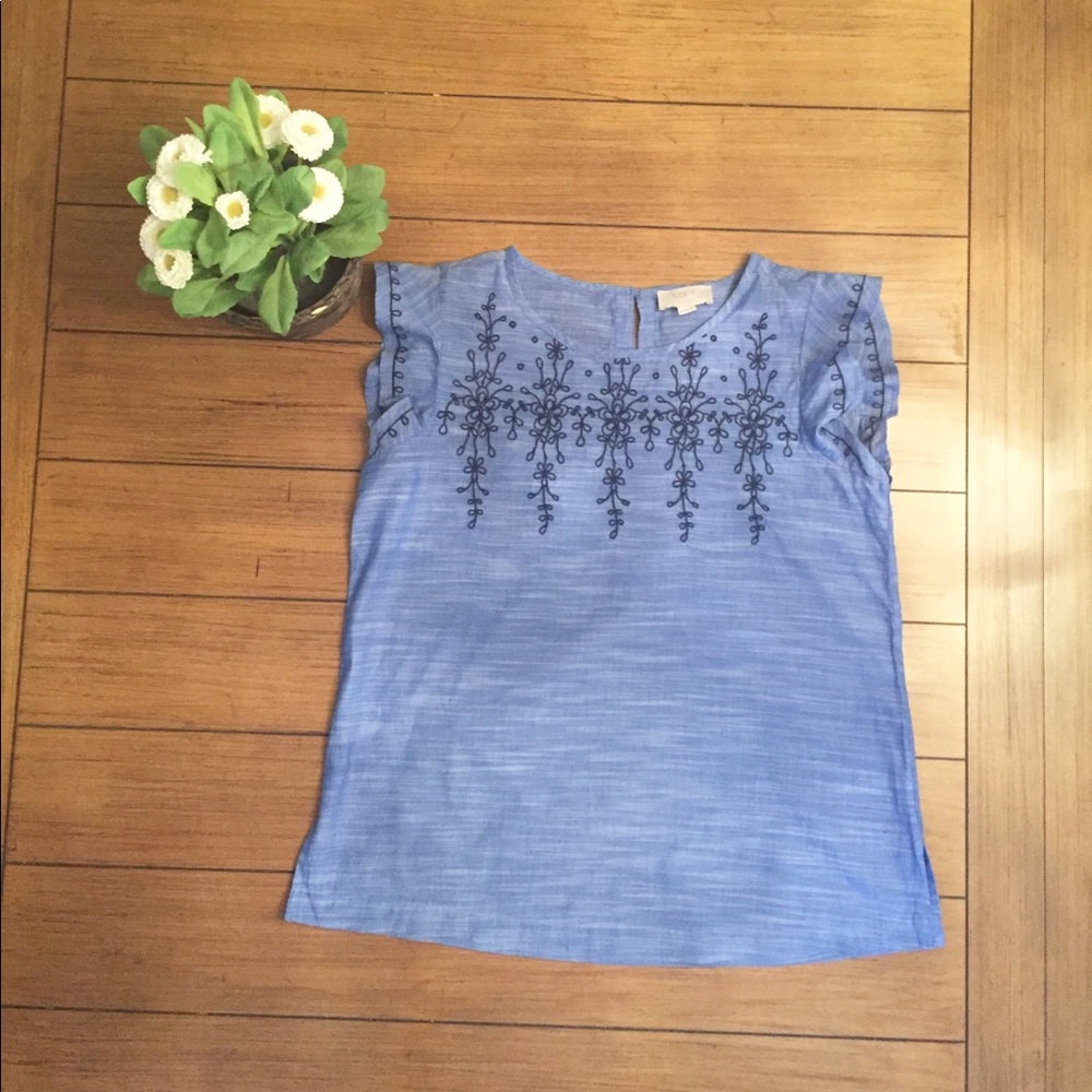 Loft Embroidered Ruffle Sleeve Top - Picture 2 of 6